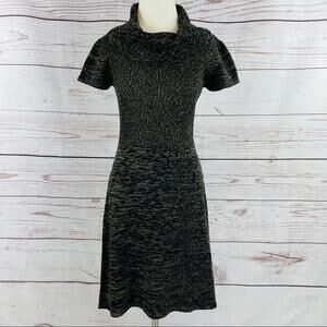 Calvin Klein sweater cowl neck black brown tan dress